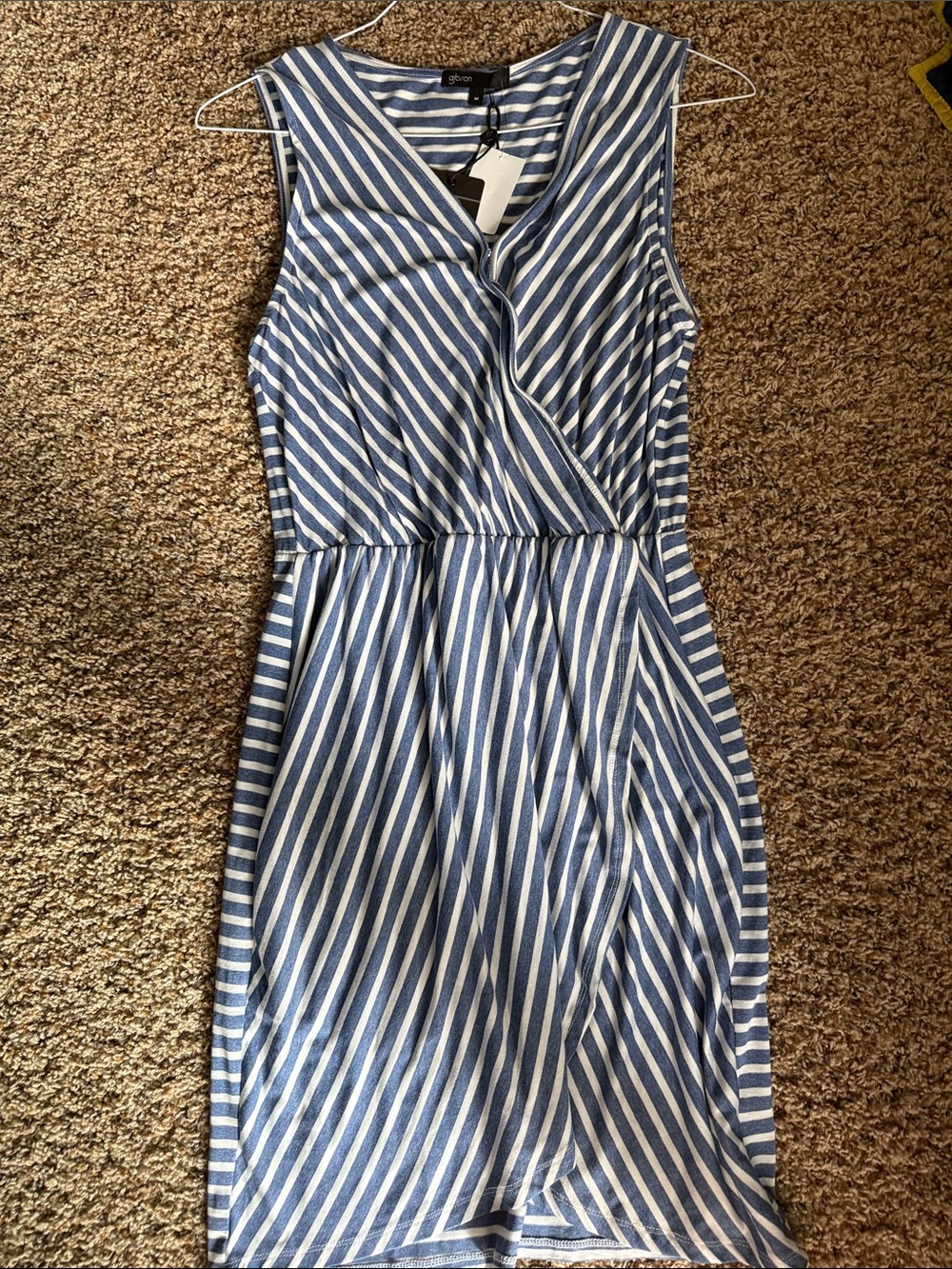 Gibson Blue and White Striped Wrap Midi Dress